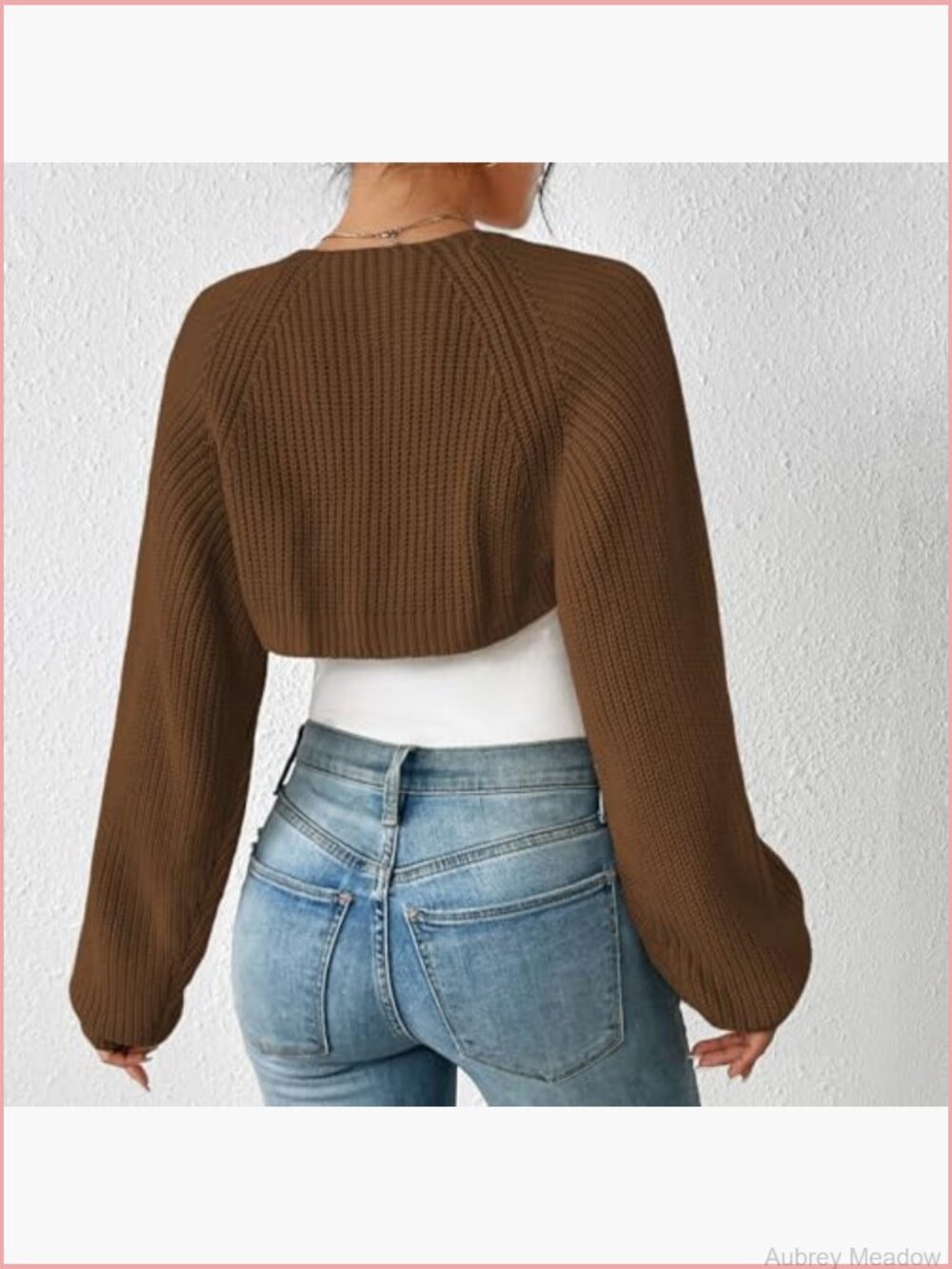 Open Front Long Sleeve Cropped Cardigan Bolero Shrug Y2K Drop Shoulder - Picture 6 of 7